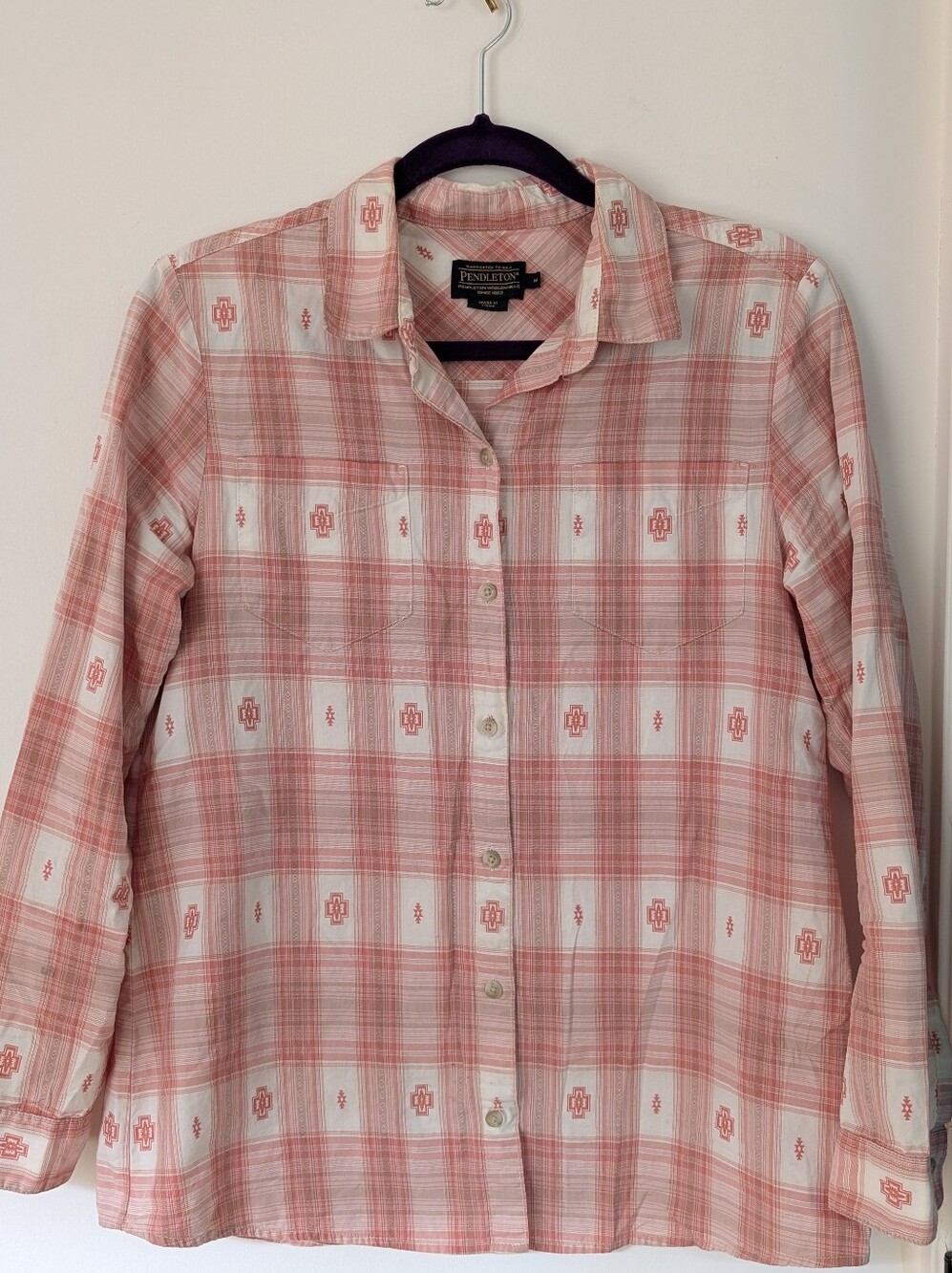 Unisex Vintage Pendleton Pink Plaid Button-Up Shirt